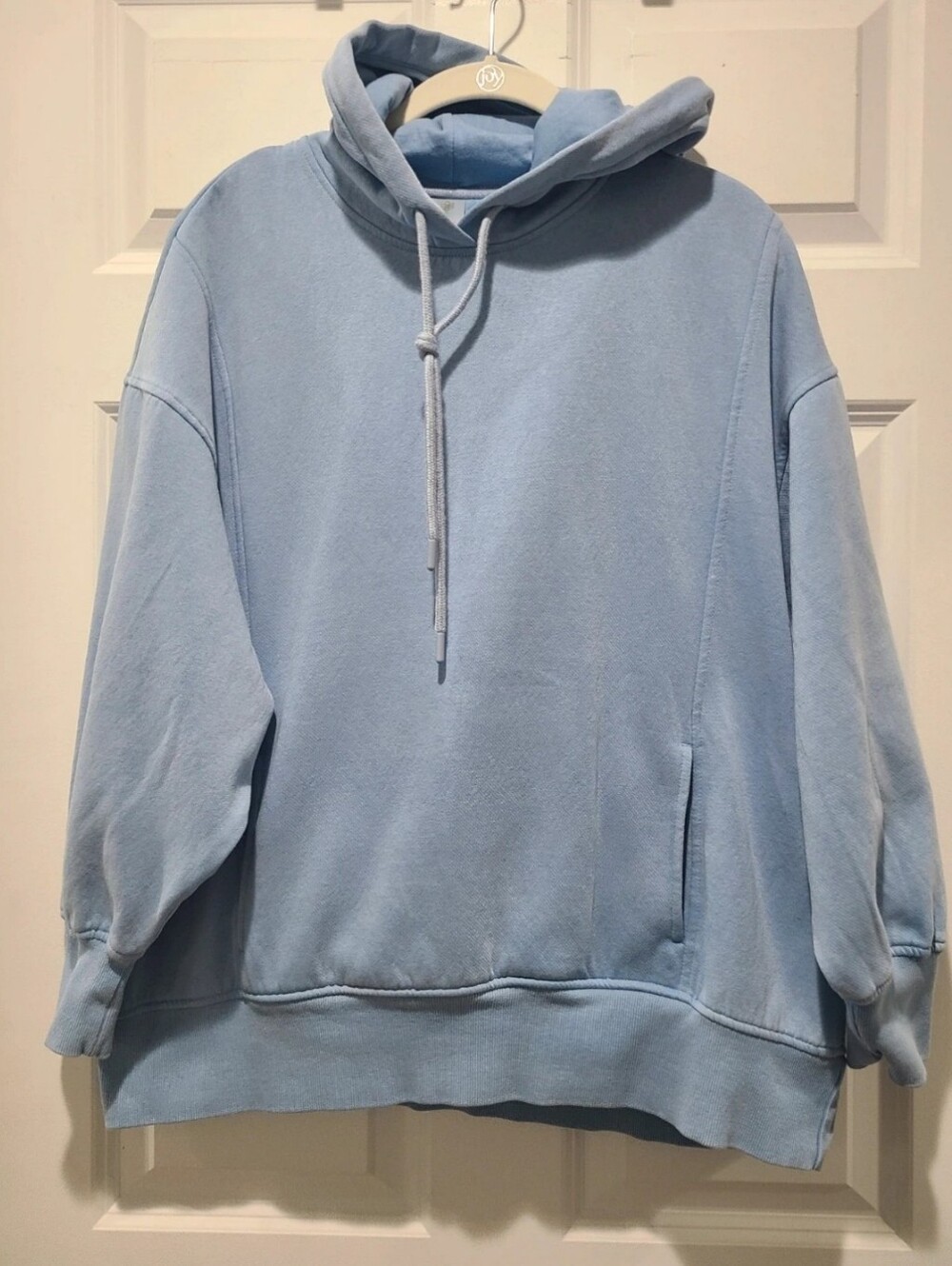 Harmony Balance Oversized Fleece Hoodie Raglan Sleeve Sweatshirt Light Blue SM